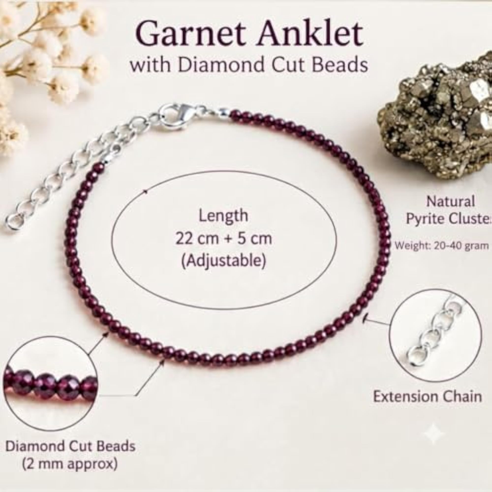 Garnet Anklet with Pyrite Cluster, Daily Styling Combo