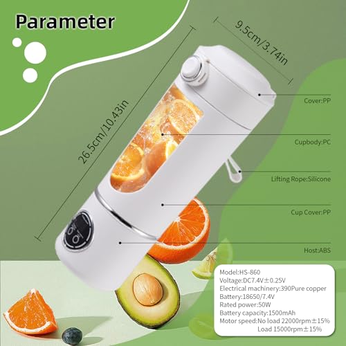 Portable Blender, 700ml Traveling Portable Fruit Veggie Juicer, Mini for Shakes and Smoothies with Rechargeable USB, Electric Blender with 12 Blades for Gym,Office,Traveling - Image 7