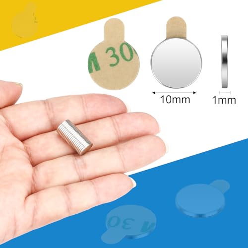 Wukong Neodym Magnete Selbstklebend 10x1mm | 20 Stück, Extre Stark Mini Magnete Runde Kleine Magnete für Magnettafel für Pinnwand Magnettafel, Kühlschrank, Handwerk, Büro, Küche