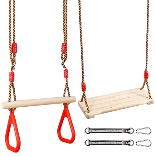 Schaukelsitz Holz Outdoor, Brettschaukel, Holzschaukel, Schaukelbrett aus Holz mit Karabiner aus Edelstahl und Hanfseil für Draußen Erwachsene Kinder Schaukel Garten