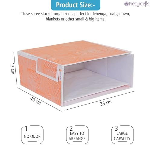 Image of PRETTY KRAFTS Stackable Fabric Saree Storage Organizer for wardrobe, Clear front window with Lid, Stackable organizers, Perfect to organize sarees in a wardrobe, Set of 12, Jute OrangeGrey