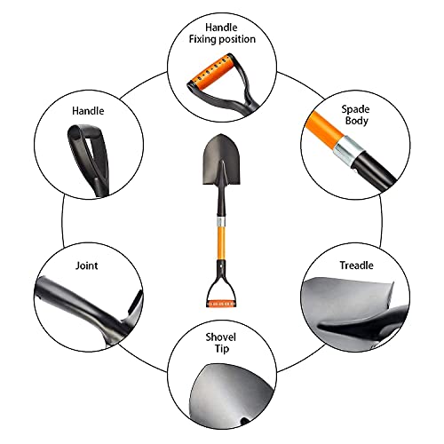 Shovel For Digging 28-Inch Small Round Shovel With D-Handle Kids Metal Beach Shovel，Camp Shovel ，Garden Shovel,Gardening Tools Fiberglass Handle #TOP5