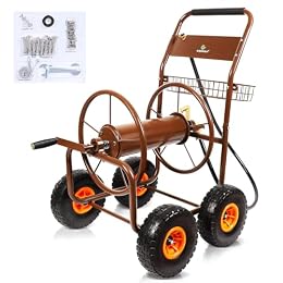 WERMAH Upgrade Hose Reel Cart, Garden Hose Cart 4 Wheels, Holds 300ft 5/8"