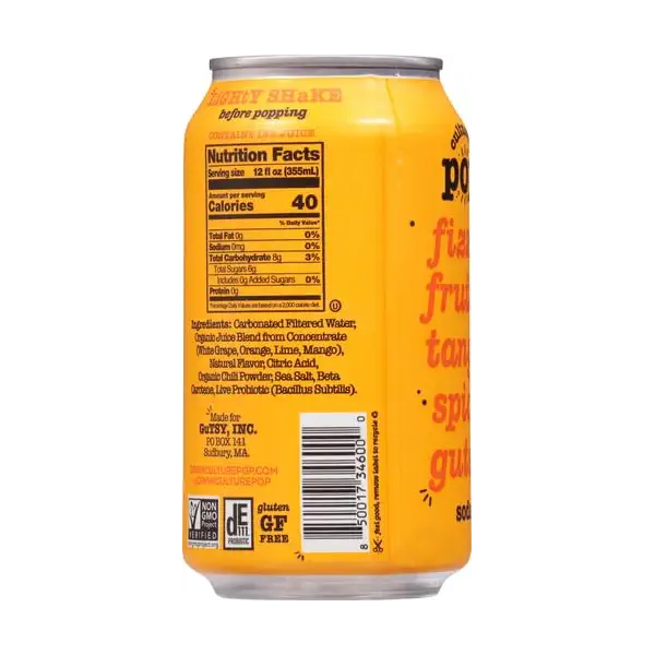 Culture Pop Soda Orange Mango & Lime Probiotic Soda, 12 FZ (Pack of 5) 2