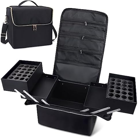 Deciniee Large Makeup Travel Train Case, Upgraded Plus Size Nail Supply Organizers and Storage for Nail Tech, Black 4 Tier Cosmetic Train Case Makeup Box, Nail Polish Makeup Organizer and Storage Bag Cover