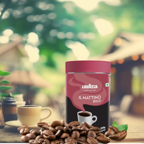 Image of Lavazza Il Mattino Bold |Pure Ground Coffee|Blend Of Arabica & Robusta| Medium Roast|Notes Of Wood,Cocoa & Spices|Intensity 5|200 G Tin,Bottle (Pack of 3)