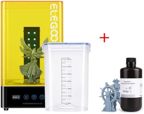 ELEGOO Mercury Plus V2 3D Printing Wash and Cure Station and ELEGOO Standard 3D Printer Resin Grey 1000g