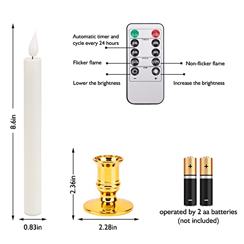 Bociks Flameless Taper Candles Battery Operated 3D Flickering Flame Led Window Candles White With Remote And Removable Gold Holder For Party Wedding Christmas Decoration - 6Pcs #TOP4