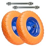 Garronda 2er Pack PU Vollgummirad 4.80/4.00-8 pannensicher wartungsfrei bis 100 kg Schubkarrenrad Ersatzrad Schubkarre mit Achse Stahlfelge Kugellager für Gartenwagen Hof Baustelle GD-0165 Orange-Blau