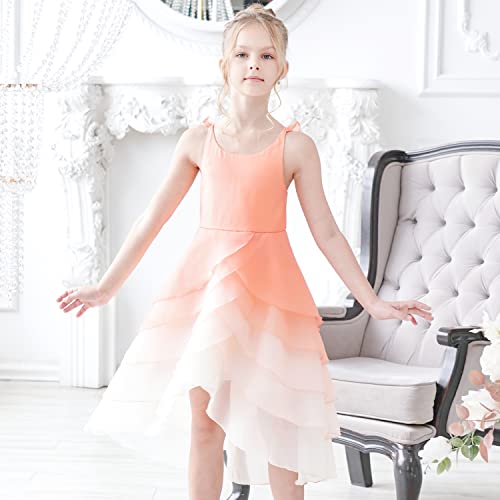 Image of Sunny Fashion Girls Dress Gradient Zigzag Hi-lo Suspender Backless Sleeveless