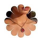 Cybche Vintage Created Ruby Necklace Red Crystal Pendent Necklace Ruby Teardrop Necklace Gold Curb Chain Choker Necklace Red Cz Necklace Jewelry for Women