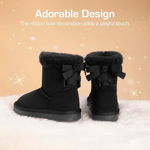 DREAM PAIRS Girls Boots Kids Winter Faux Fur Warm Snow Ankle FuzzyChic Kid's Bow Boots for Toddler/Little Kid2