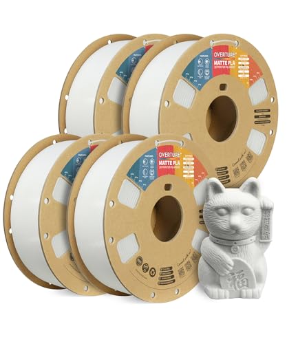 Image of OVERTURE 4KG Bundle Matte PLA 3D Printer Filament 1.75mm, Matt Surface & Low Warping Filament 4 Pack 1kg Spool (2.2 lbs), Fit Most FDM Printers (Matte White 4-Pack)