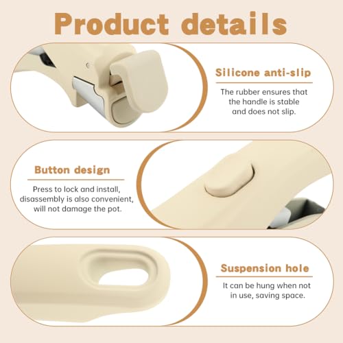 Removable Pot Handle Bakelite, Universal Replacement Pan Handle for Pots and Pans, Fits All Cookware, Includes 2pcs Rack, Durable & Heat-Resistant(Color:Cream White) - Thumbnail 7