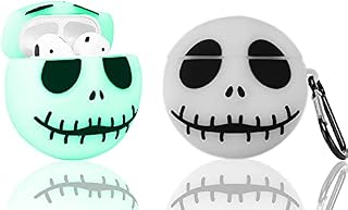 KAKUYI (Luminous Skull) Airpods 1/2 Case Cover Soft Silicone 3D Cute Cartoon AirPods Case Funny Cover Shockproof Anti-Roll Case with Keychain for Girls Children Boys Women