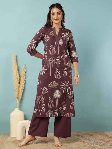 Image of GULMOHAR JAIPUR Women's Rayon Calf Length Printed Straight Kurta Bottom Set