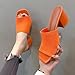 OXNEUHG Women's Knit Peep Toe Chunky Heeled Sandals Fashion Square Open Toe Slip On Block Heel Mules Summer Casual Breathable Slides Sandal (Orange,8.5)