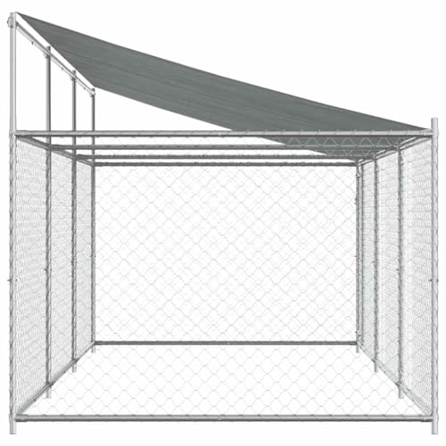 vidaXL Hundezwinger, Hundehütte mit Dach Tür, Hundekäfig mit Maschen-Design, Hundehaus Hühnerstall Drahtkäfig, Grau Verzinkter Stahl