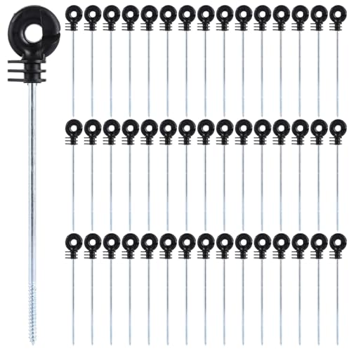 Lot de 50 isolateurs de clôture électrique à visser à long anneau en maille métallique pour clôture de prairie électrique, isolant de poteau en bois pour fil de corde, fil