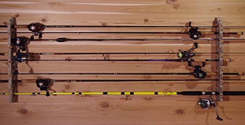 Old Cedar Outfitters 3-in-1 Hanging Fishing Rod Storage Rack, Hang on Walls Horizontally or Vertically, or on Ceilings, Up to 11 Rod Capacity, 25" x 3.15" x 1.4", Camo Finish (CTIO-011)