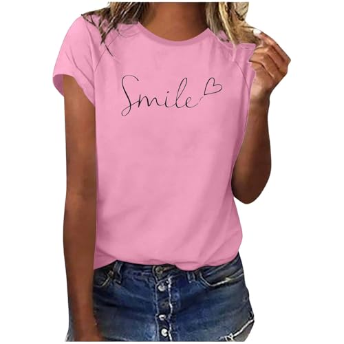 2026 Camiseta de manga corta informal de moda con estampado gráfico para el día a día - Cómoda camiseta básica, Rosa., 3XL
