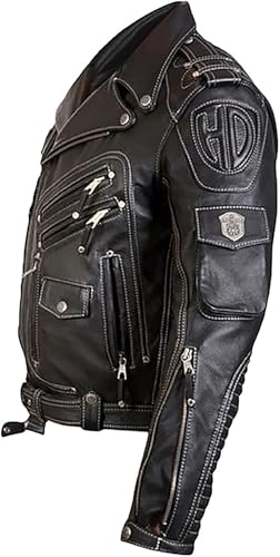 Men's Genuine Cowhide Top Grain Premium Heavyweight Biker Leather Jacket | HD Motorcycle Black Leather Jacket | Size Xs - 4xL