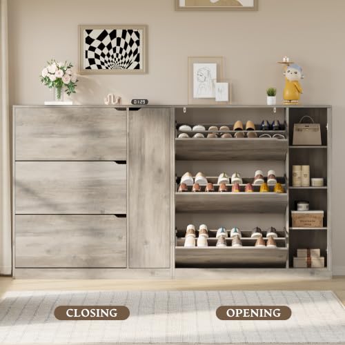Image of BORNOON Shoe Cabinet with Side Storage, Shoe Organizer with 3 Flip Drawers