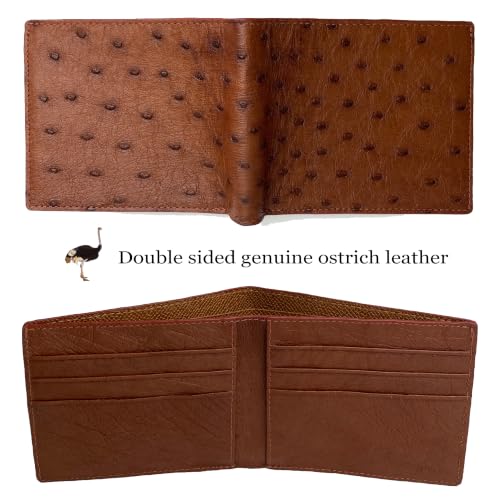 Image of Light Brown Ostrich Double Side Leather Bifold Wallet, RFID Blocking Wallet