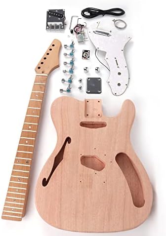 Roasted Canadian maple Neck DIY Electric Guitar Kit unfinished Cutted Headstock Mahogany Body Maple Rosewood Fingerboard Fretboard All Parts Included (TL Fhole Maple Fretboard)