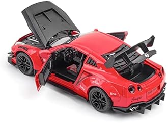 1/24 Scale Compatible for Nissan GTR Model Car Toy, Zinc Alloy Pull Back Toy car with Sound and Light for Kids Boy Girl Gift (Black)