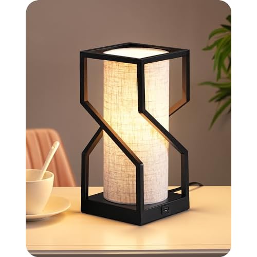 EDISHINE Modern Table Lamp, Bedside Lamp with Linen Lampshade & USB Port, Touch Control Nightstand Lamp for Bedroom, Living Room, Kids Room, 9W 2700K 3-Stage Dimmable Bulb Included White