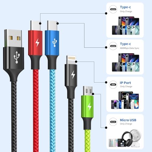 4 in 1 Multi Charging Cable, 2 Pack 5FT Charging Cords for Multiple Devices - 1