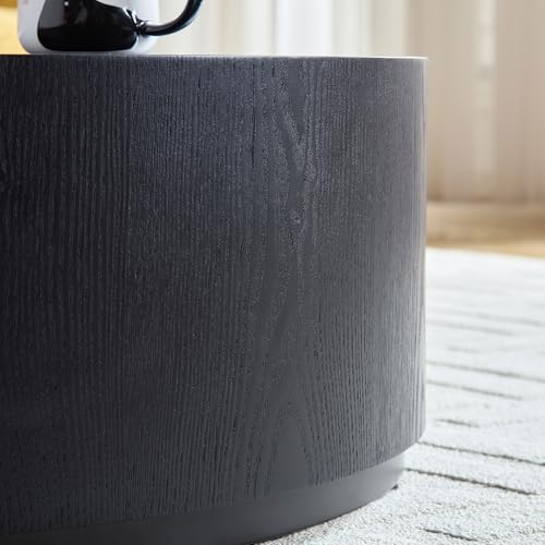 KEIKI 35" Round Wooden Coffee Table with Sturdy MDF Pedestal, Modern Style Solid Wood Drum Center Coffee Table, No Assembly Required, for Living Room, Bedroom, Reception Room, Black by KEIKI - Image 6