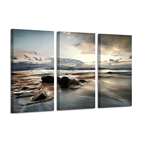 Up To 60% OFF Seascape Canvas Art Wall Pictures: Beach Photographic Print on Canvas for Bedroom (Overall 48" Wx26 H,Multi-Sized)