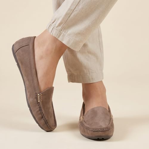 Image of Pluxh Women Classic Ballet Flats | Suede-Textured Slip-On Design with Metal Accent | Cushioned Footbed and Flexible Sole | Office, Casual & Travel Wear