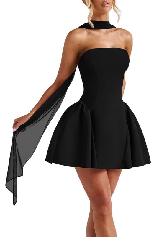 Satin Short Homecoming Dresses with Scarf Halter Strapless Mini Prom Cocktail Party Gowns 2025 LAS55