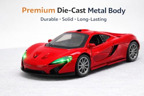 Image of Brand Conquer 1:36 Diecast Model Car with Openable Doors - Alloy Metal Toy Sports Car for Kids & Collectors, Highly Detailed Mini Vehicle for Play & Display (Mclaren 1:32 Red)