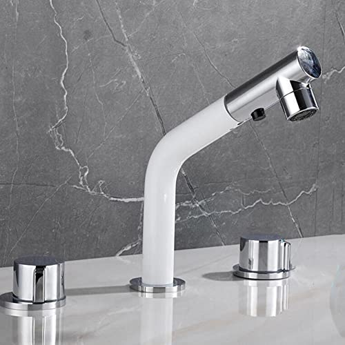 Robinet de douche et baignoire extensible blanc à double poignée eau chaude froide