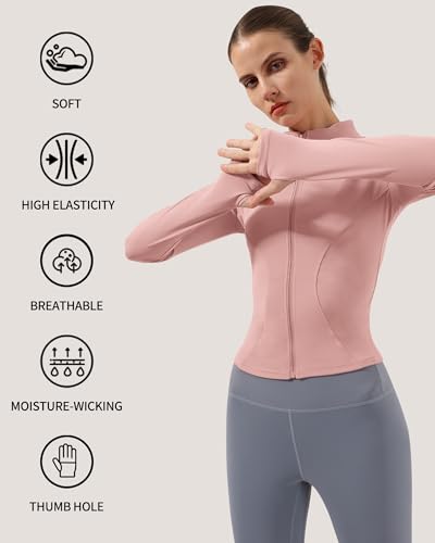 Image of Locachy Women's Lightweight Stretchy Workout Full Zip Running Track Jacket with Thumb Holes