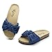PepStep Slide Sandals for Women or Ladies Dressy Summer Casual, Cute Bow Tie Knot On Top Strap, Comfy Slip On Cork Foot Bed(10,Navy Jeans)