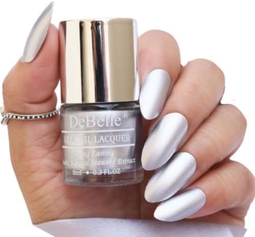 DeBelle Gel Nail Polish Chrome Silver (Metallic Silver Nail Paint)|Non UV - Gel Finish |Chip Resistant | Seaweed Enriched Formula| Long Lasting|Cruelty and Toxic Free| 8ml