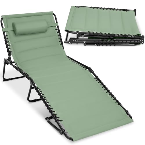 Best Choice Products Extra Wide Padded Patio Chaise Lounge Chair, Portable Outdoor Folding Recliner for Lawn, w/ 8 Positions, Handles, 500lb Capacity - Sage Green