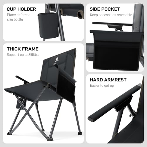 EVER ADVANCED Luxury Camping Chair Folding for Adults Heavy Duty 350lbs, Garden Chair Reclining Padded with Cup Holder Side Pocket, Foldable with 4-Position Adjustable Back, Black - Image 8