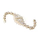 Mariell 14K Gold Plated Cubic Zirconia Bridal Wedding Tennis Bracelet with Marquis-Cut CZ Cluster