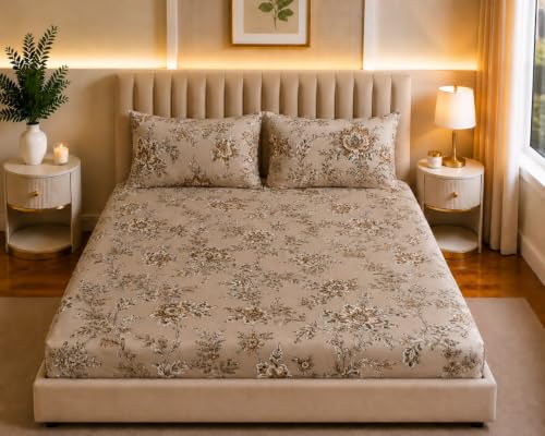Image of Castiqa Elastic Fitted Supersoft Premium Polycotton 200TC Double Bedsheets King Size 78x72 Inch with 2 Pillow Covers (Fits Upto Mattress of 8Inches) (Multicolor II)