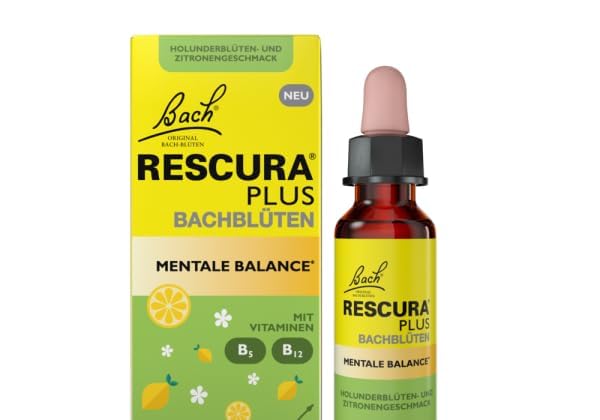 RESCURA PLUS kwiaty Bacha Mentale Balance, 10 ml, mieszanka kwiatów Bacha z witaminami dla większej równowagi, dawniej Rescue oryginalny produkt
