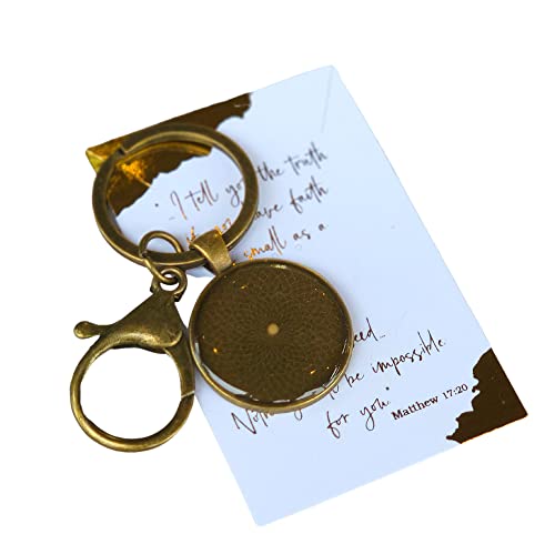 Mustard seed keychain,large 25mm hand made bronze bezel, gift wrapped with scripture card