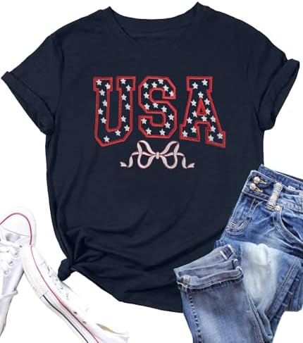 LAZYCHILD American Flag Shirts for Women 4th of July T-Shirt USA ...