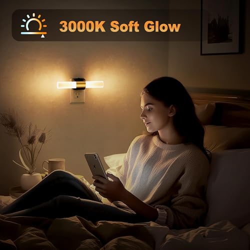 Image of JandCase LED Night Light, 2 Pack Night Lights Plug into Wall, 3000K Soft White, 0-100LM Adjustable Brightness, 180 Rotating Plug in Night Light with Auto Light Sensor for Bedroom Bathroom Hallway