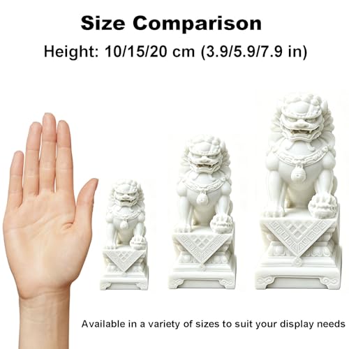 Pareja de Estatuas de Perros Foo de Mármol Blanco Feng Shui miniatura 2